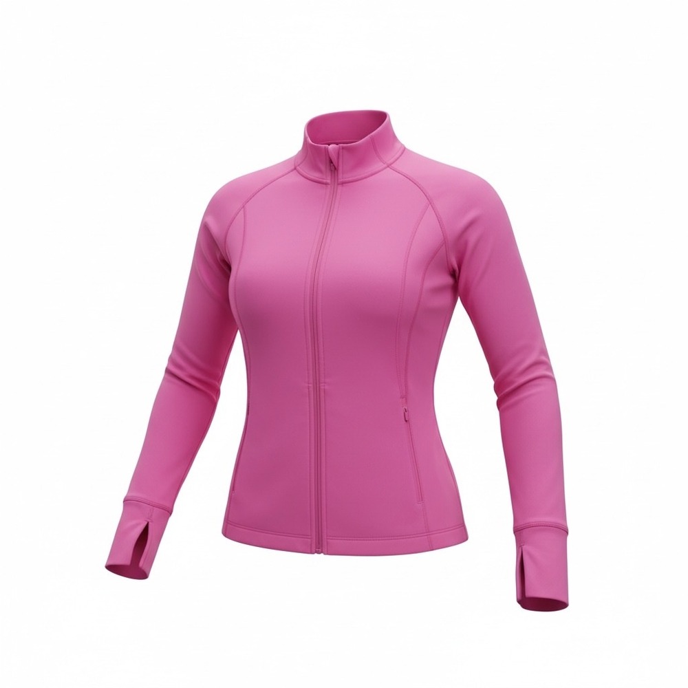 Avia Womens Pink Full Zip Active Jacket Thumbholes Mock Neck Medium 8-10